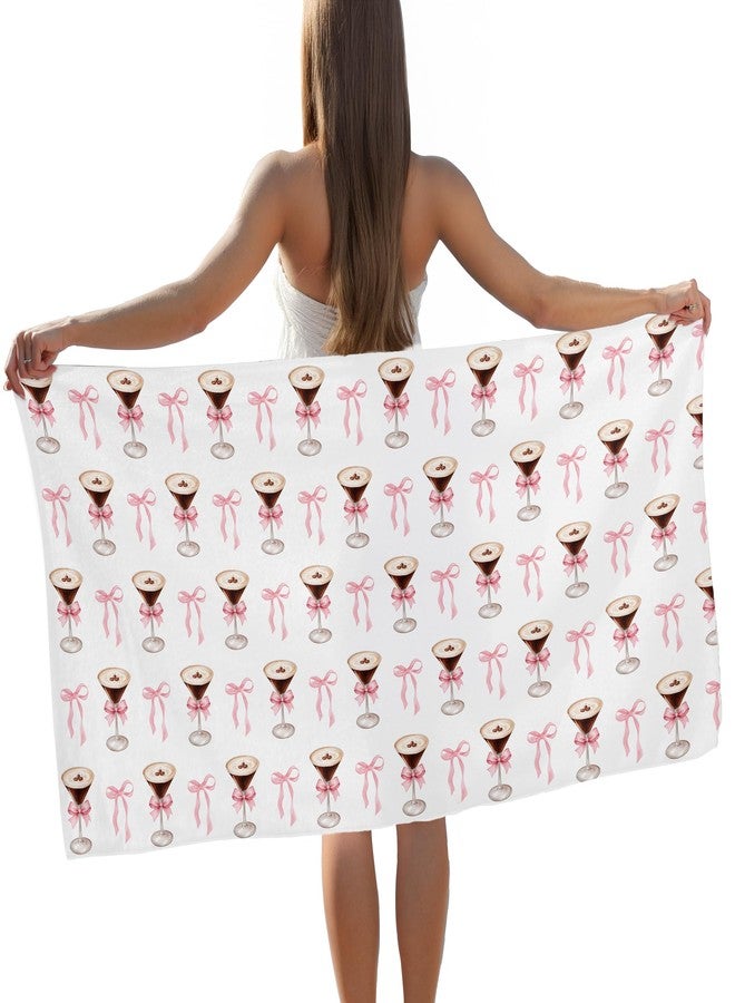 FIicy Pink Bow Espresso Martini Beach Towel, Espresso Martini Gifts for Women Girls Pool Towels, Pink Preppy Coquette Bow Large Beach Bath Travel Towels for Bathroom Swimming Camping, 30x60in - Image 1